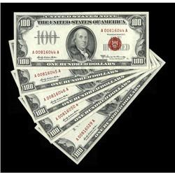 Fr. 1551 $100 1966A Legal Tender Notes. Five Examples A 