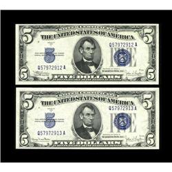 Fr. 1653/1654 $5 1934C/1934D Silver Certificates. Chang 
