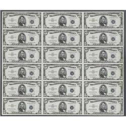 Fr. 1655 $5 1953 Silver Certificates. Uncut Sheet of 18 
