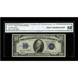 Fr. 1702* $10 1934A Silver Certificate. CGA About Uncir 