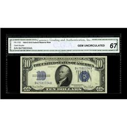 Fr. 1705 $10 1934D Wide Silver Certificate. CGA Gem Unc 