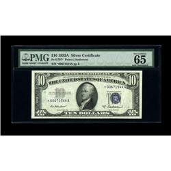 Fr. 1707* $10 1953A Silver Certificate. PMG Gem Uncircu 