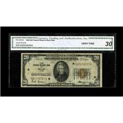 Fr. 1870-K $20 1929 Federal Reserve Bank Note. CGA Very 