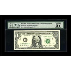 Fr. 1919-I $1 1993 Federal Reserve Note. PMG Superb 67 