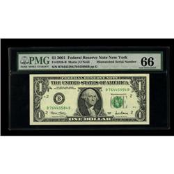 Fr. 1926-B $1 2001 Federal Reserve Note. PMG Gem Uncirc 