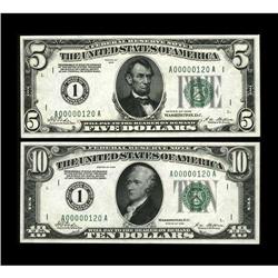 Serial Number 120 $5 and $10 Boston FRNs.Fr. 1950-A $5 
