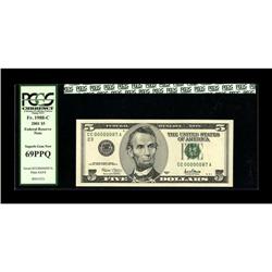 Fr. 1988-C $5 2001 Federal Reserve Note. PCGS Superb Ge 