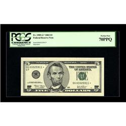 Fr. 1989-G* $5 2003 Federal Reserve Note. PCGS Perfect 