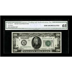 Fr. 2050-D* $20 1928 Federal Reserve Note. CGA Gem Unci 