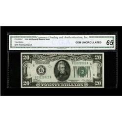 Fr. 2050-F $20 1928 Federal Reserve Note. CGA Gem Uncir 