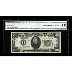 Fr. 2051-A $20 1928A Federal Reserve Note. CGA Gem Unci 