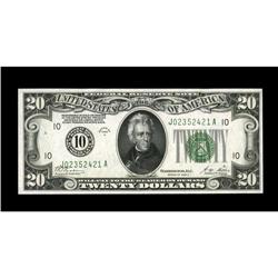 Fr. 2051-J $20 1928A Federal Reserve Note. Choice AU 