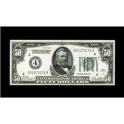 Fr. 2100-D $50 1928 Federal Reserve Note. Crisp Uncircu 