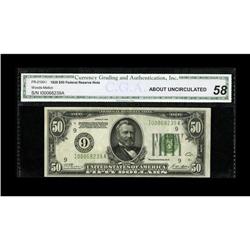 Fr. 2100-I $50 1928 Federal Reserve Note. CGA About Unc 