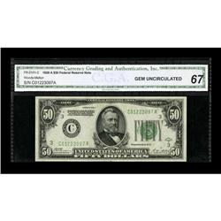 Fr. 2101-C $50 1928A Federal Reserve Note. CGA Gem Unci 