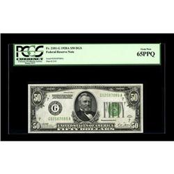 Fr. 2101-G $50 1928A Federal Reserve Note. PCGS Gem New 
