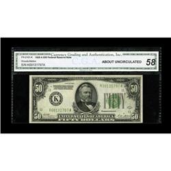 Fr. 2101-K $50 1928A Federal Reserve Note. CGA About Un 