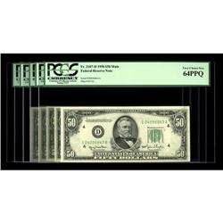 Fr. 2107-D $50 1950 Federal Reserve Notes. Five Consecu 