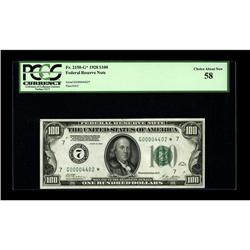 Fr. 2150-G* $100 1928 Federal Reserve Note. PCGS Choice 