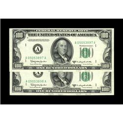 A Consecutive Pair of Fr. 2161-A $100 1950D Federal Res 