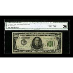 Fr. 2200-H $500 1928 Federal Reserve Note. CGA Very Fin 