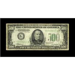 Fr. 2201-G* $500 1934 Federal Reserve Note. Fine-Very F 
