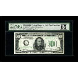 Fr. 2201-L* $500 1934 Federal Reserve Note. PMG Gem Unc 