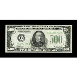 Fr. 2202-B $500 1934A Federal Reserve Note. About Uncir 