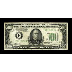 Fr. 2202-F $500 1934A Federal Reserve Note. Very Fine-E 