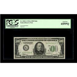 Fr. 2202-G $500 1934A Federal Reserve Note. PCGS Gem Ne 