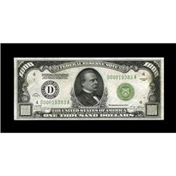 Fr. 2210-D $1000 1928 Federal Reserve Note. Very Fine-E 