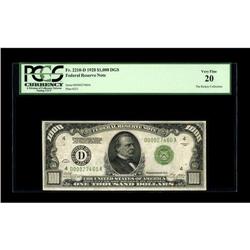 Fr. 2210-D $1000 1928 Federal Reserve Note. PCGS Very F 