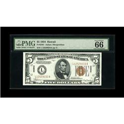 Fr. 2301 $5 1934 Hawaii FRN. PMG Gem 66 EPQ Non-Mule 