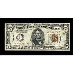 Fr. 2301* $5 1934 Hawaii Mule Federal Reserve Note. Abo 