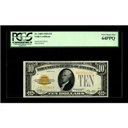 Fr. 2400 $10 1928 Gold Certificate. PCGS Very Choice Ne 