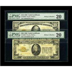 Fr. 2400 $10 1928 Gold Certificate, Fr. 2402 $20 Gold C 
