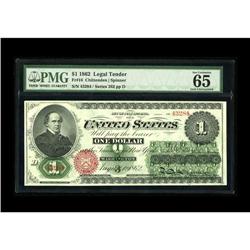 Fr. 16 $1 1862 Legal Tender PMG Gem Uncirculated 65 EPQ 