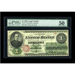 Fr. 16 $1 1862 Legal Tender PMG About Uncirculated 50. 