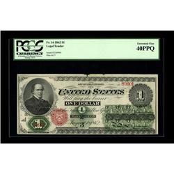 Fr. 16 $1 1862 Legal Tender PCGS Extremely Fine 40PPQ. 
