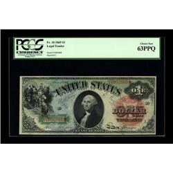 Fr. 18 $1 1869 Legal Tender PCGS Choice New 63PPQ. Tigh 