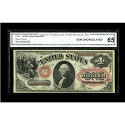 Fr. 26 $1 1875 Legal Tender CGA Gem Uncirculated 65. 