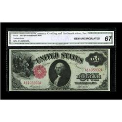 Fr. 36 $1 1917 Legal Tender CGA Gem Uncirculated 67. Su 