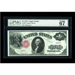 Fr. 36 $1 1917 Legal Tender PMG Superb Gem Unc 67EPQ. E 