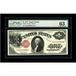 Fr. 36 $1 1917 Legal Tender PMG Choice Uncirculated 63. 
