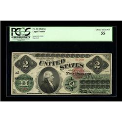 Fr. 41 $2 1862 Legal Tender PCGS Choice About New 55. B 