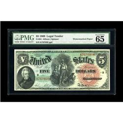 Fr. 64 $5 1869 Legal Tender PMG Gem Uncirculated 65 EPQ 