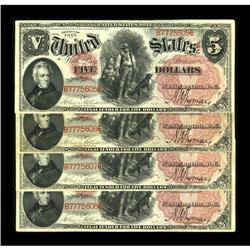 Fr. 68 $5 1875 Legal Tender Cut Sheet Of Four Choice Ab 