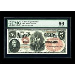 Fr. 69 $5 1878 Legal Tender PMG Gem Uncirculated 66 EPQ 