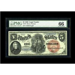 Fr. 73 $5 1880 Legal Tender PMG Gem Uncirculated 66. Th 