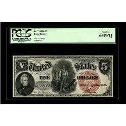 Fr. 73 $5 1880 Legal Tender PCGS Gem New 65PPQ. Pronou 